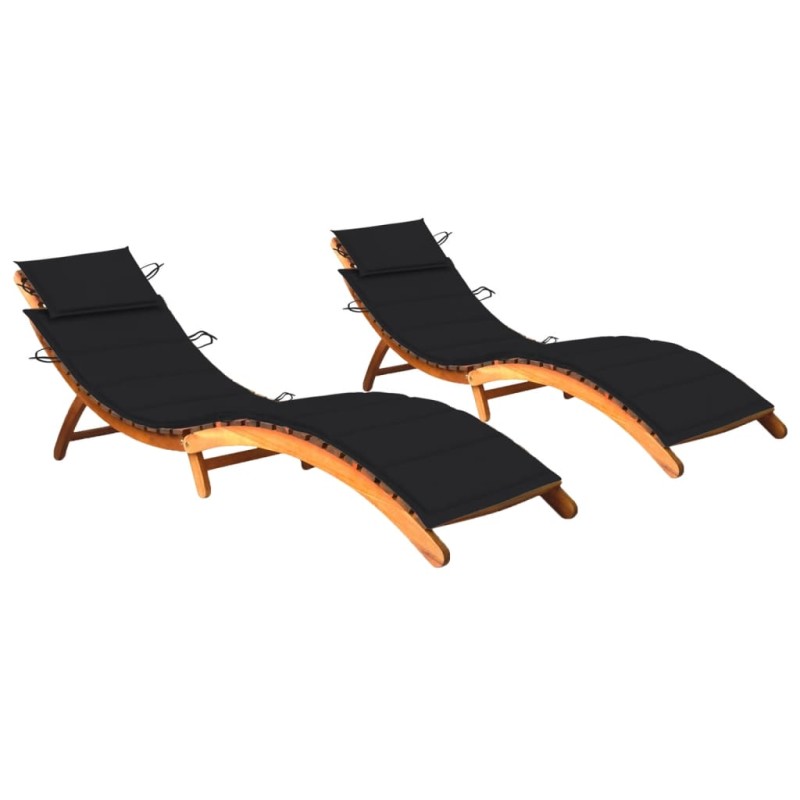 vidaXL Tumbonas 2 unidades con cojines madera maciza de acacia vidaXL Tumbonas 2 unidades con cojines madera maciza de acacia