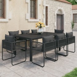 vidaXL Set de comedor de jardín de 9 piezas PVC ratán negro
