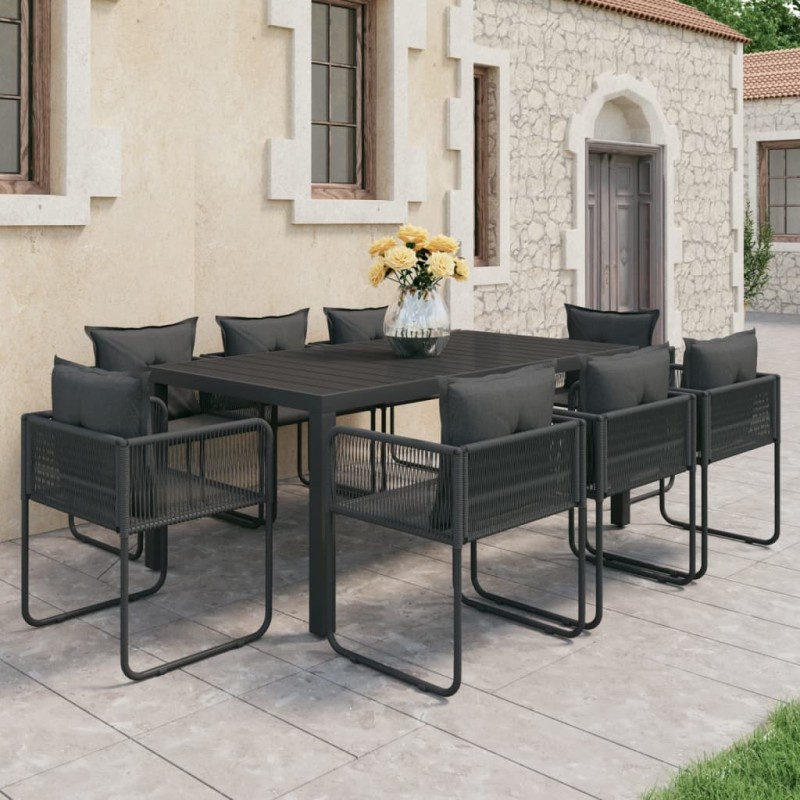 vidaXL Set de comedor de jardín de 9 piezas PVC ratán negro vidaXL Set de comedor de jardín de 9 piezas PVC ratán negro