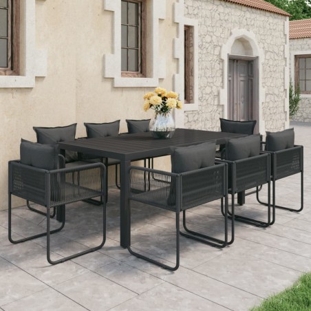 vidaXL Set de comedor de jardín de 9 piezas PVC ratán negro