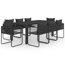vidaXL Set de comedor de jardín de 9 piezas PVC ratán negro