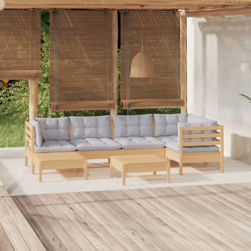 vidaXL Juego de muebles de jardín 7 pzas y cojines madera maciza pino vidaXL Juego de muebles de jardín 7 pzas y cojines madera maciza pino