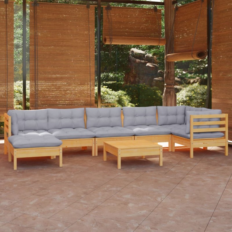 vidaXL Juego de muebles de jardín 8 pzas y cojines madera maciza pino vidaXL Juego de muebles de jardín 8 pzas y cojines madera maciza pino
