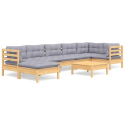 vidaXL Juego de muebles de jardín 8 pzas y cojines madera maciza pino