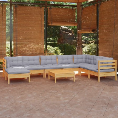 vidaXL Juego de muebles de jardín 9 pzas y cojines madera maciza pino