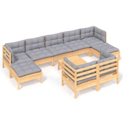 vidaXL Juego de muebles de jardín 10 pzas y cojines madera maciza pino