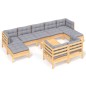 vidaXL Juego de muebles de jardín 10 pzas y cojines madera maciza pino vidaXL Juego de muebles de jardín 10 pzas y cojines madera maciza pino