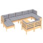 vidaXL Juego de muebles de jardín 10 pzas y cojines madera maciza pino vidaXL Juego de muebles de jardín 10 pzas y cojines madera maciza pino