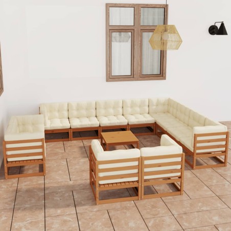 vidaXL Set de muebles de jardín 13 pzs cojines madera pino marrón miel