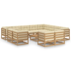 vidaXL Set de muebles de jardín 13 pzs cojines madera pino marrón miel