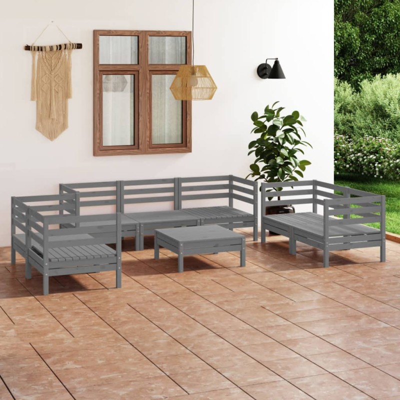 vidaXL Juego de muebles de jardín 8 piezas madera maciza de pino gris vidaXL Juego de muebles de jardín 8 piezas madera maciza de pino gris