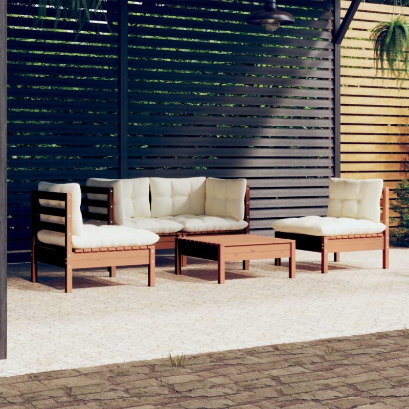 vidaXL Muebles de jardín 5 piezas cojines madera maciza de pino vidaXL Muebles de jardín 5 piezas cojines madera maciza de pino