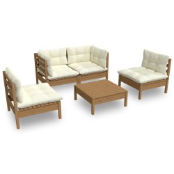 vidaXL Muebles de jardín 5 piezas cojines madera maciza de pino