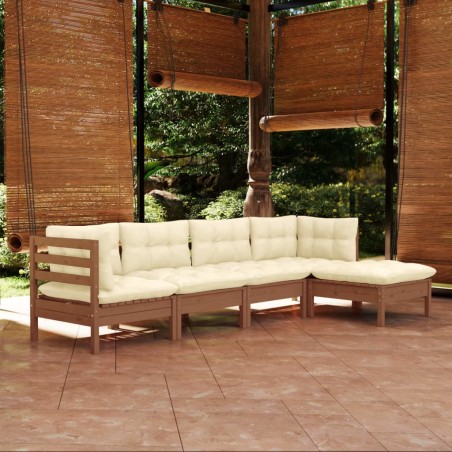 vidaXL Muebles de jardín 5 pzas y cojines madera de pino marrón miel