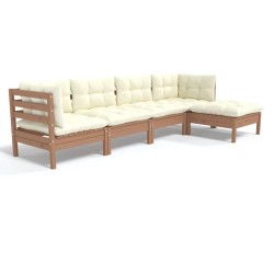 vidaXL Muebles de jardín 5 pzas y cojines madera de pino marrón miel