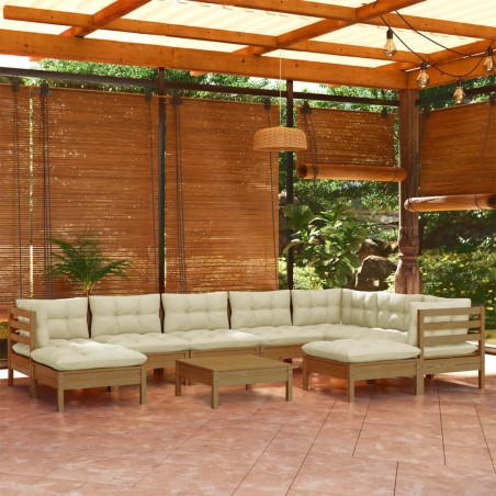 vidaXL Muebles de jardín 10 pzas y cojines madera de pino marrón miel