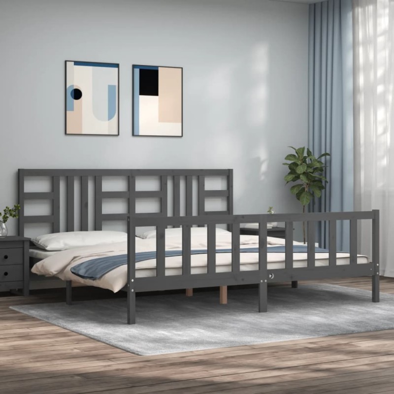 vidaXL Estructura de cama con cabecero madera maciza gris 200x200 cm vidaXL Estructura de cama con cabecero madera maciza gris 200x200 cm