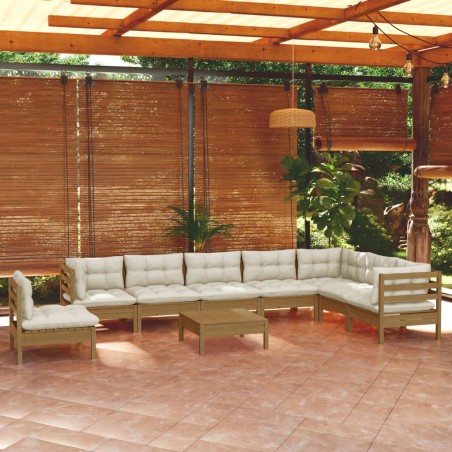 vidaXL Muebles de jardín 9 pzas y cojines madera de pino marrón miel