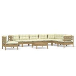 vidaXL Muebles de jardín 9 pzas y cojines madera de pino marrón miel