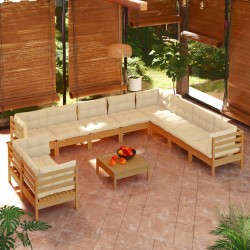 vidaXL Muebles de jardín 11 pzas y cojines madera de pino marrón miel