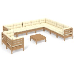 vidaXL Muebles de jardín 11 pzas y cojines madera de pino marrón miel
