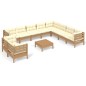 vidaXL Muebles de jardín 11 pzas y cojines madera de pino marrón miel