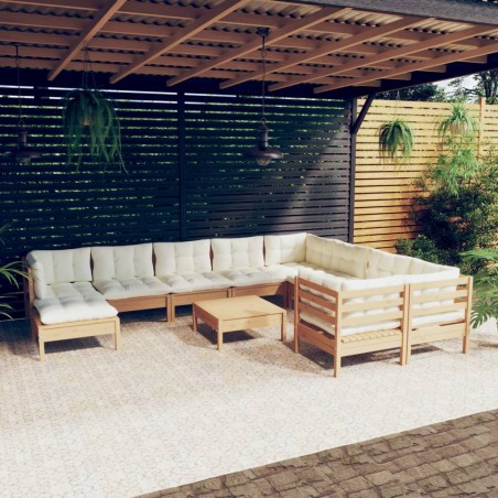 vidaXL Muebles de jardín 11 pzas y cojines madera de pino marrón miel