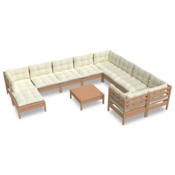vidaXL Muebles de jardín 11 pzas y cojines madera de pino marrón miel