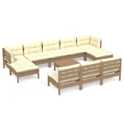 vidaXL Muebles de jardín 11 pzas y cojines madera de pino marrón miel