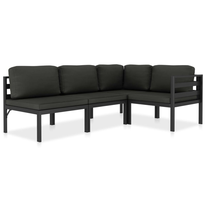 vidaXL Set muebles de jardín 4 pzas y cojines aluminio gris antracita vidaXL Set muebles de jardín 4 pzas y cojines aluminio gris antracita