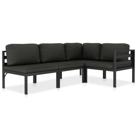 vidaXL Set muebles de jardín 4 pzas y cojines aluminio gris antracita 