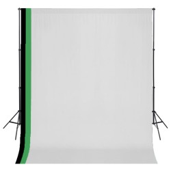 vidaXL Kit estudio 3 telones fondo algodón estructura ajustable 3x3 m