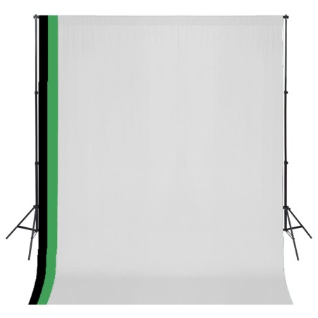 vidaXL Kit estudio 3 telones fondo algodón estructura ajustable 3x3 m