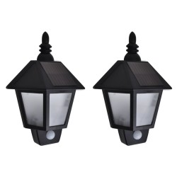 vidaXL Lámparas de pared solares 2 uds con sensor de movimiento negro