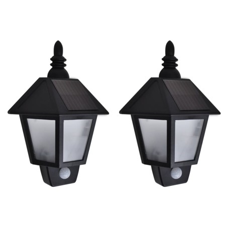 vidaXL Lámparas de pared solares 2 uds con sensor de movimiento negro