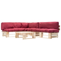 vidaXL Muebles de palets de jardín con cojines rojos 4 piezas madera