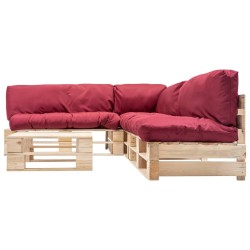vidaXL Muebles de palets de jardín con cojines rojos 4 piezas madera