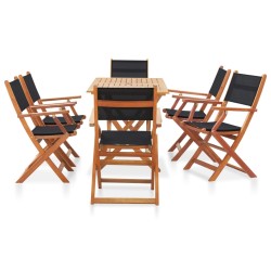 vidaXL Set de comedor para jardín 7 pzas madera maciza eucalipto negro