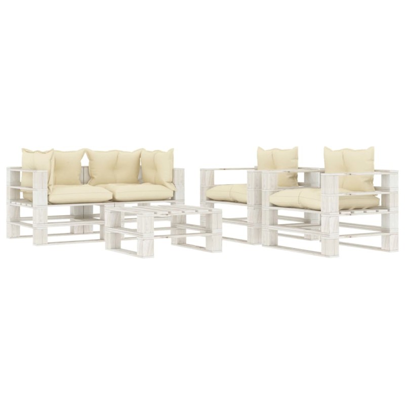 vidaXL Set muebles de palets de jardín 5 pzas madera cojines crema vidaXL Set muebles de palets de jardín 5 pzas madera cojines crema