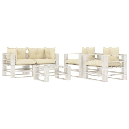  vidaXL Set muebles de palets de jardín 5 pzas madera cojines crema