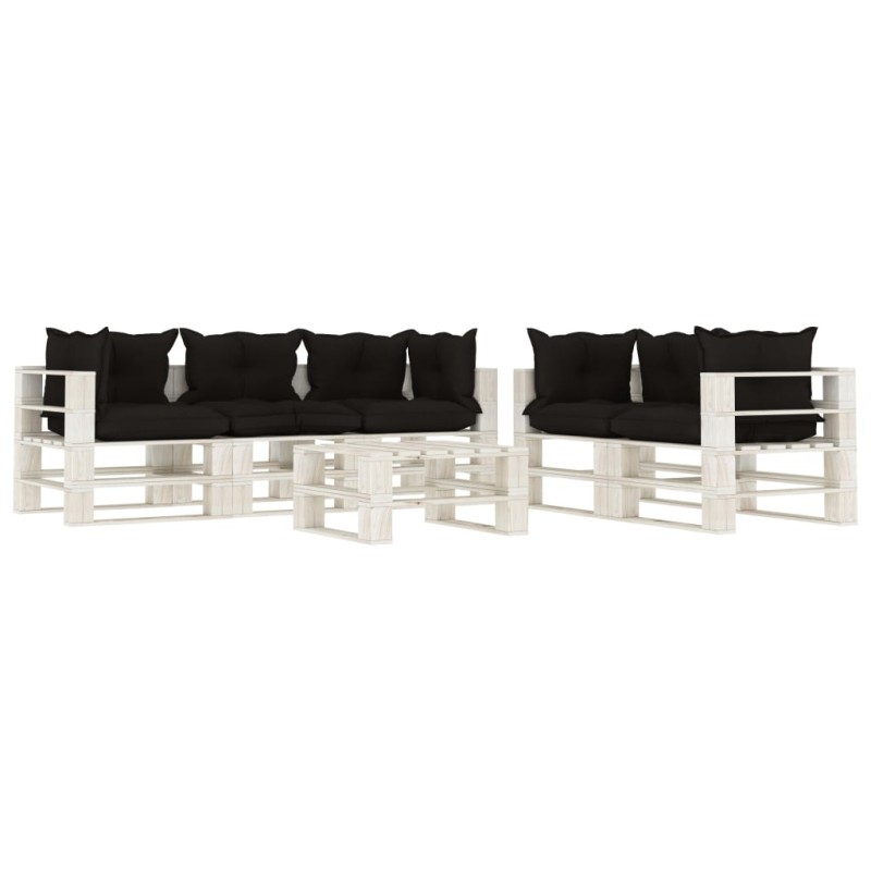 vidaXL Set muebles de palés para jardín 6 pzas madera cojines negros
