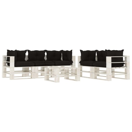 vidaXL Set muebles de palés para jardín 6 pzas madera cojines negros