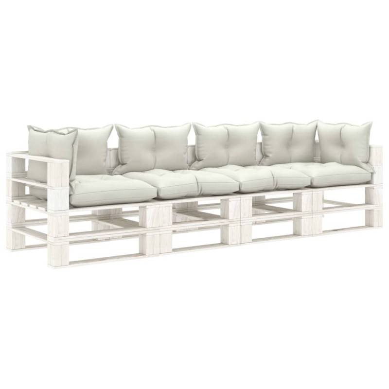 vidaXL Sofá de palets de 4 plazas para jardín madera con cojines beige vidaXL Sofá de palets de 4 plazas para jardín madera con cojines beige
