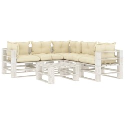 vidaXL Set muebles de palets de jardín 6 pzas madera cojines crema