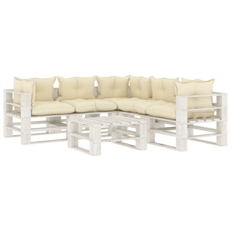 vidaXL Set muebles de palets de jardín 6 pzas madera cojines crema vidaXL Set muebles de palets de jardín 6 pzas madera cojines crema
