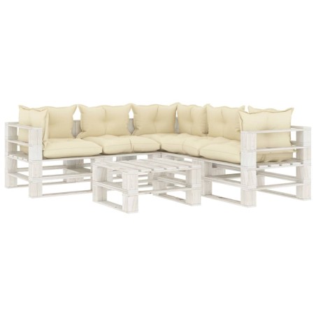 vidaXL Set muebles de palets de jardín 6 pzas madera cojines crema