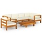vidaXL Muebles de jardín 7 pzas cojines blanco crema madera de acacia vidaXL Muebles de jardín 7 pzas cojines blanco crema madera de acacia