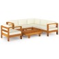 vidaXL Muebles de jardín 7 pzas cojines blanco crema madera de acacia 