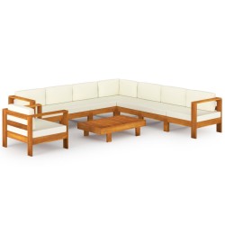 vidaXL Muebles de jardín 9 pzas cojines blanco crema madera de acacia 