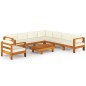 vidaXL Muebles de jardín 9 pzas cojines blanco crema madera de acacia 